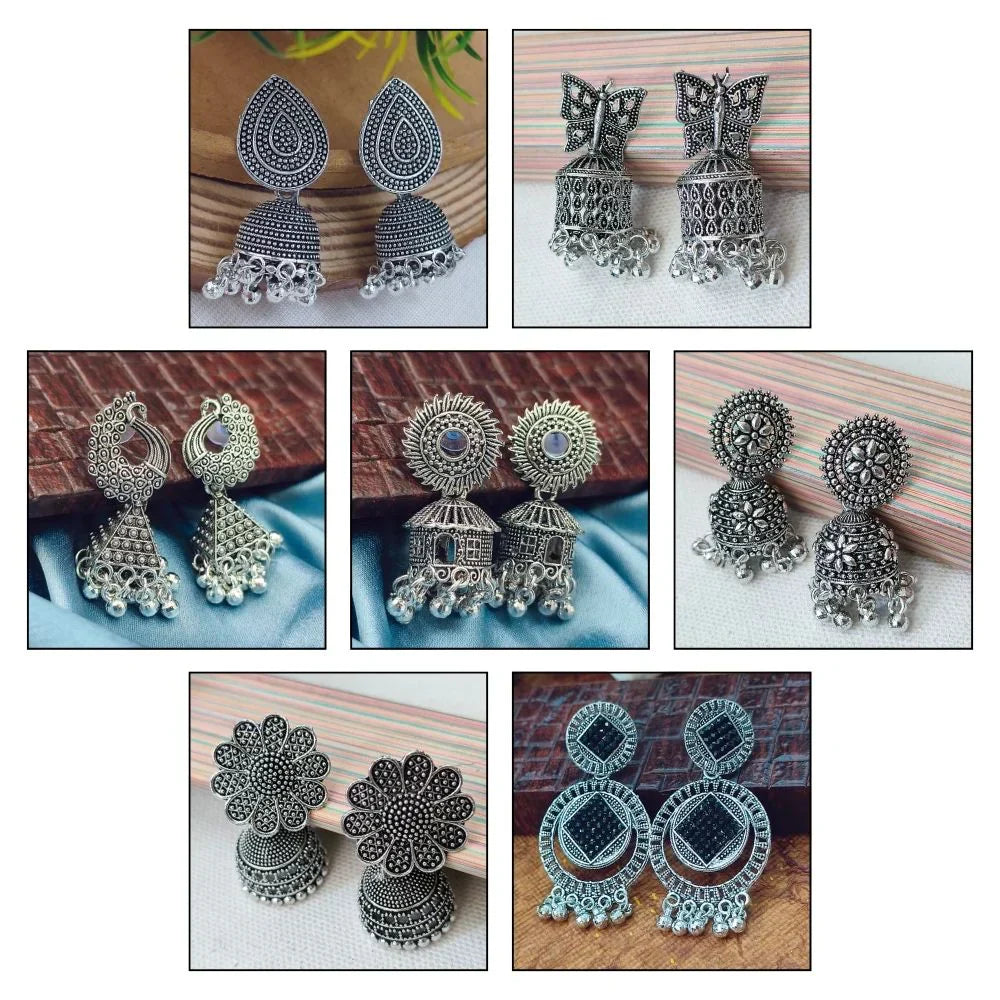 Set Of 7 Oxidised Earrings Combo