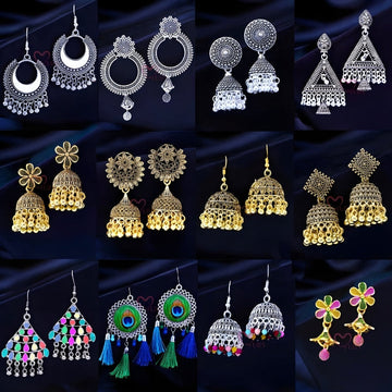 Shahi Combo of 12 Designer Jhumkas with Sandesh Patra(Scroller) and 2 Free Gifts