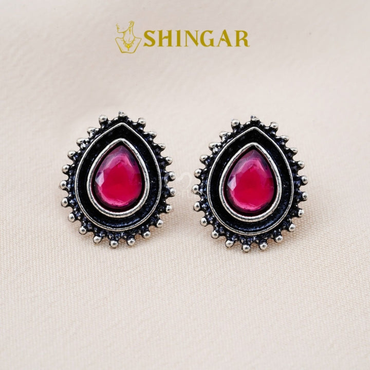 Set Of 12 Oxidized Designer Stud Earrings With Folding Jewelry Box