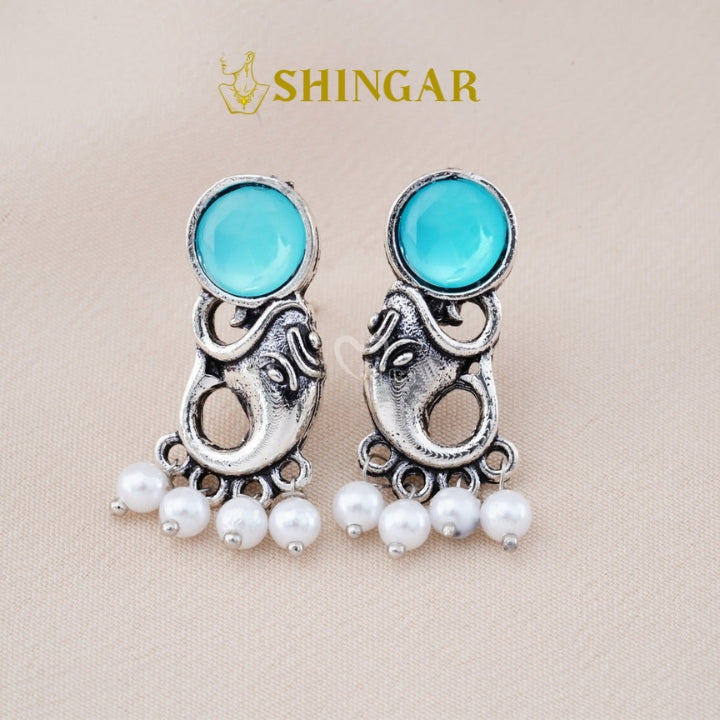 Set Of 12 Oxidized Designer Stud Earrings With Folding Jewelry Box