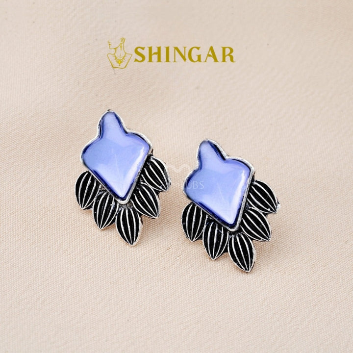Set Of 12 Oxidized Designer Stud Earrings With Folding Jewelry Box