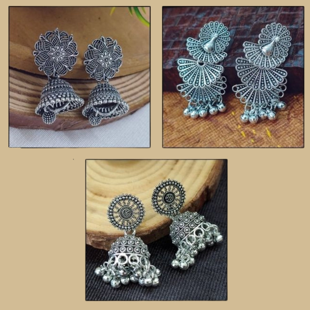 Set Of 7 Oxidised Jhumki Earrings Combo,s