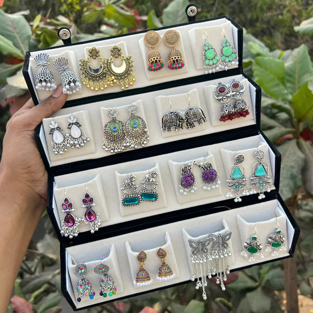 16 pair of beautiful Jhumka set – with organiser Box