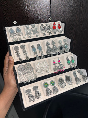 16 PAIR OXIDISED JHUMKAS + BLACK BOX