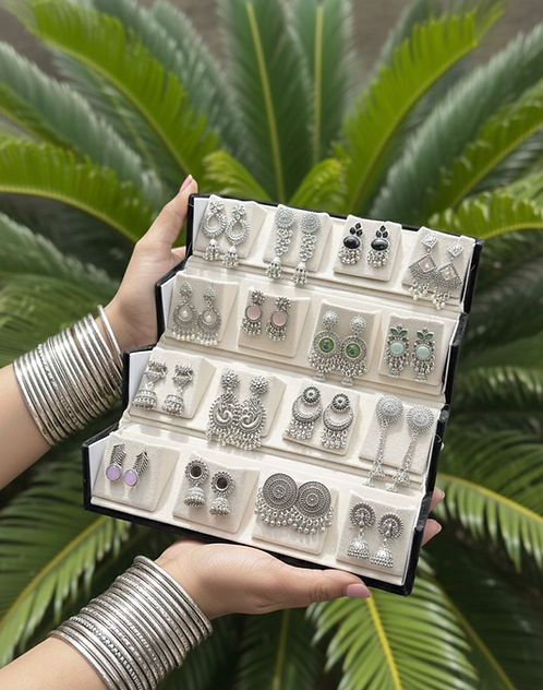 16 PC OXIDISED JHUMKAS + BLACK BOX