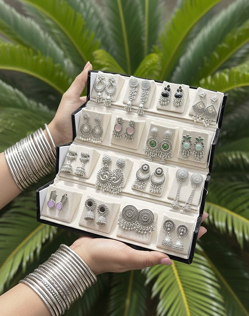 16 PC OXIDISED JHUMKAS + BLACK BOX